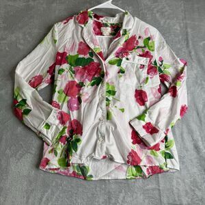 Kate Spade Top Womens S White Floral Cotton Rose Pajama Collared Button Down